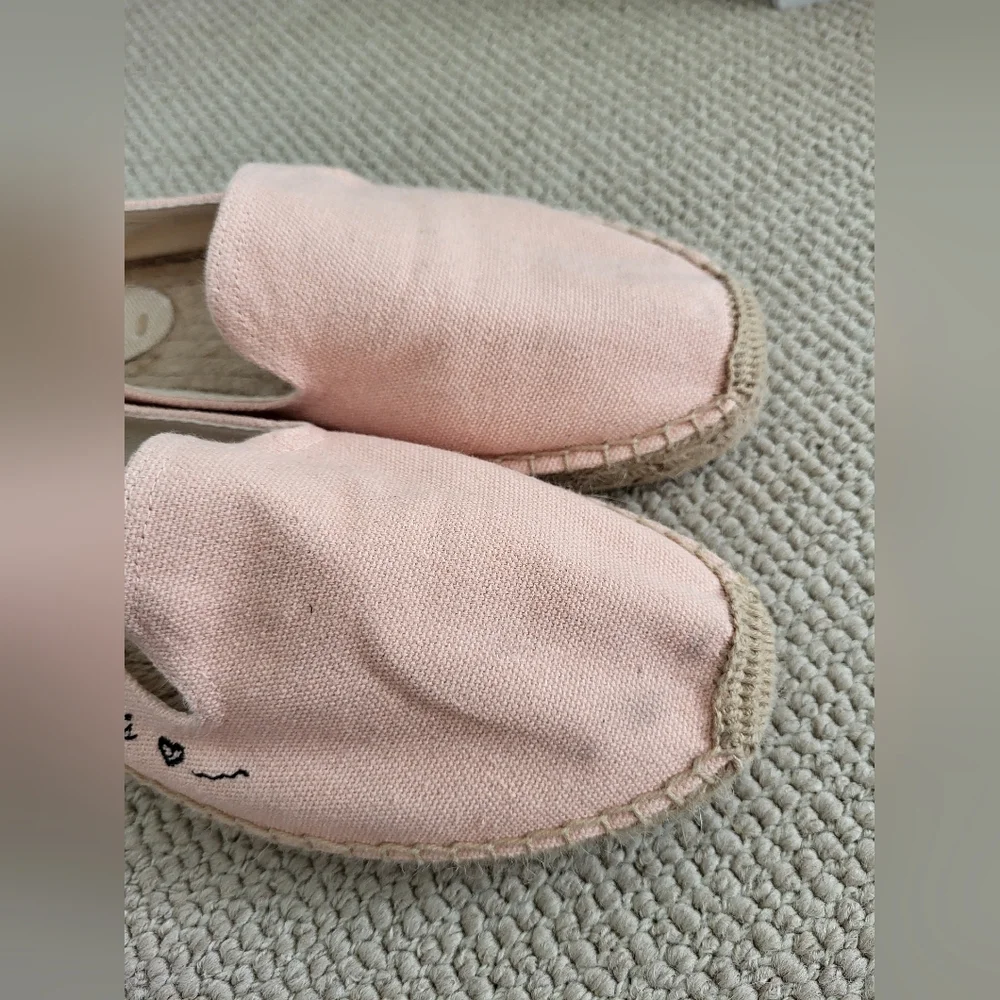 Soludos Pink Canvas Slip-On Espadrilles with Script Detail